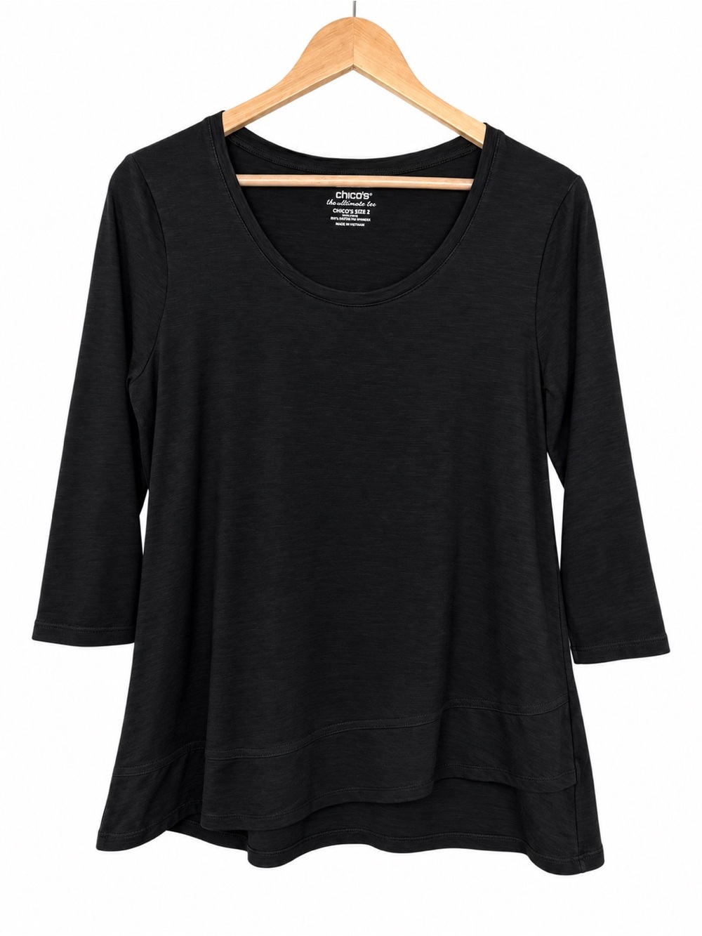 Chico's Black Scoop Neck 3/4 Sleeve Swing Top size large